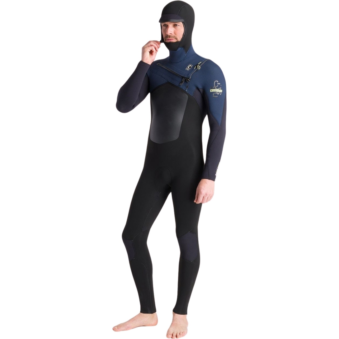 2025 C-Skins Mens NuWave ReWired 5/4mm Chest Zip Hooded Wetsuit C-NRW54MH - Black / Black X / Bluestone X